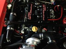 Powder coated all them pipes and the X member.  Black hides most of the badging and marketing, plus looks great IMO.