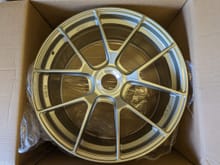 this is the one wheel "open box" one of the fronts, the other three are still sealed in their delivery boxes in a plastic bag with a "shower cap" and a rim protector, I'm reluctant to open unless you are serious about buying...

these would cost over $4k + TPMS, "this weekend only" $3k you are responsible for s&h but since they are already boxed and ready to go that's not an issue.

my zip is 94062 I can estimate UPS ground if you send me yours ... out for the rest of the day but will check l8tr