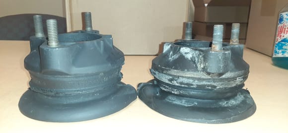 928 Front upper spring perches. New on left. 75,000 miles on right.