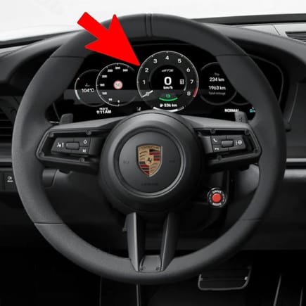 The "fix" for the outboard gauges being obscured by  the steering wheel was NOT to shrink the 5 Gauge Cluster. How about keeping the analog Tachometer and expanding the two outboard LCD Displays to match the relationship between the wheel and the cluster to match the 1960's 911 instrument cluster and steering wheel!