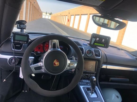 View from the driver's seat. Note, from left to right, SOLO 2 DL, APEX Pro mount and the Garmin Catalyst