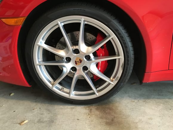 Note the black marks - those are places where the AAWP was accidentally wiped off during tire shine application.  Without the spray, the entire wheel would be that color!  This is approximately 1.5 months and 1000 miles without cleaning the wheel.