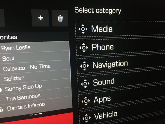 You can delete, modify, or add to the configuration and completely customize up to four home screens.  You can change/edit your home screen, but only if the vehicle is stopped.  First you configure what type of boxes you and the position you want.  Then you "Select Category" by touching them and dragging them into a box.