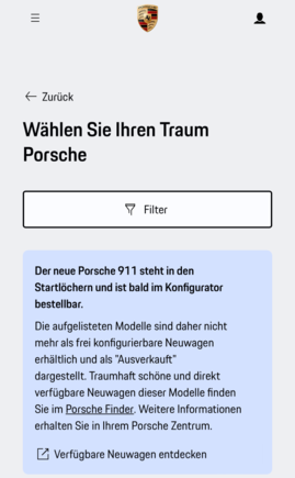 It seems like the car configurator in Germany will be available soon for 'The New 911'😊