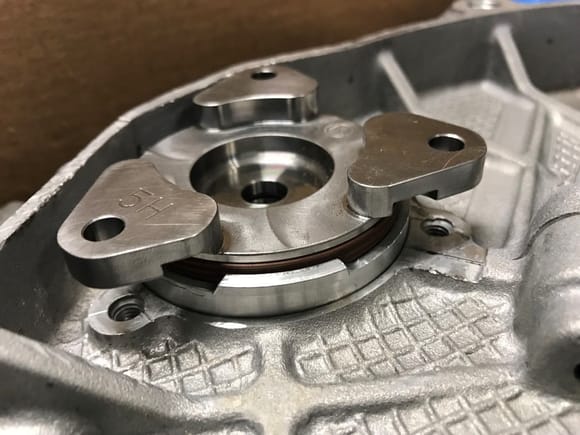 IMS Retrofit flange with repair sleeve to correct block for oversized hole. Sleeve has to be glued into the block to seal properly after the shortblock is complete. This allows the new flange to have the proper sealing area to seal with the Porsche triple lip seal.
