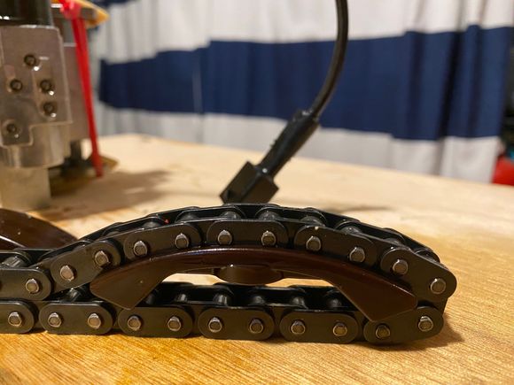 chain level on old pads, 1/2 chain inside the pads