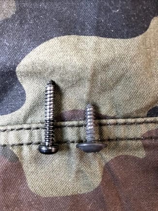 The radio screw is on the left.
The screw on the right has the same threads but is for the dash and is pictured below to the left of the seat heater control.