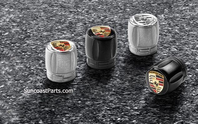 Black with Colored Crest Porsche Decorative Valve Stem Caps 