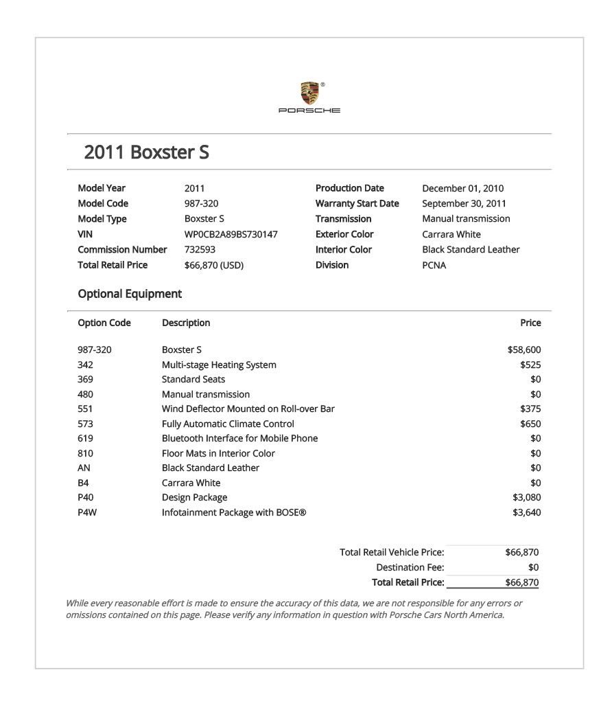 2011 Porsche Boxster - 2011 987.2 Boxster S w/ Rare P40 Design Package - 6 Speed Manual - Used - VIN WP0CB2A89BS730147 - 65,800 Miles - 6 cyl - 2WD - Manual - Convertible - White - Sunnyvale, CA 94085, United States