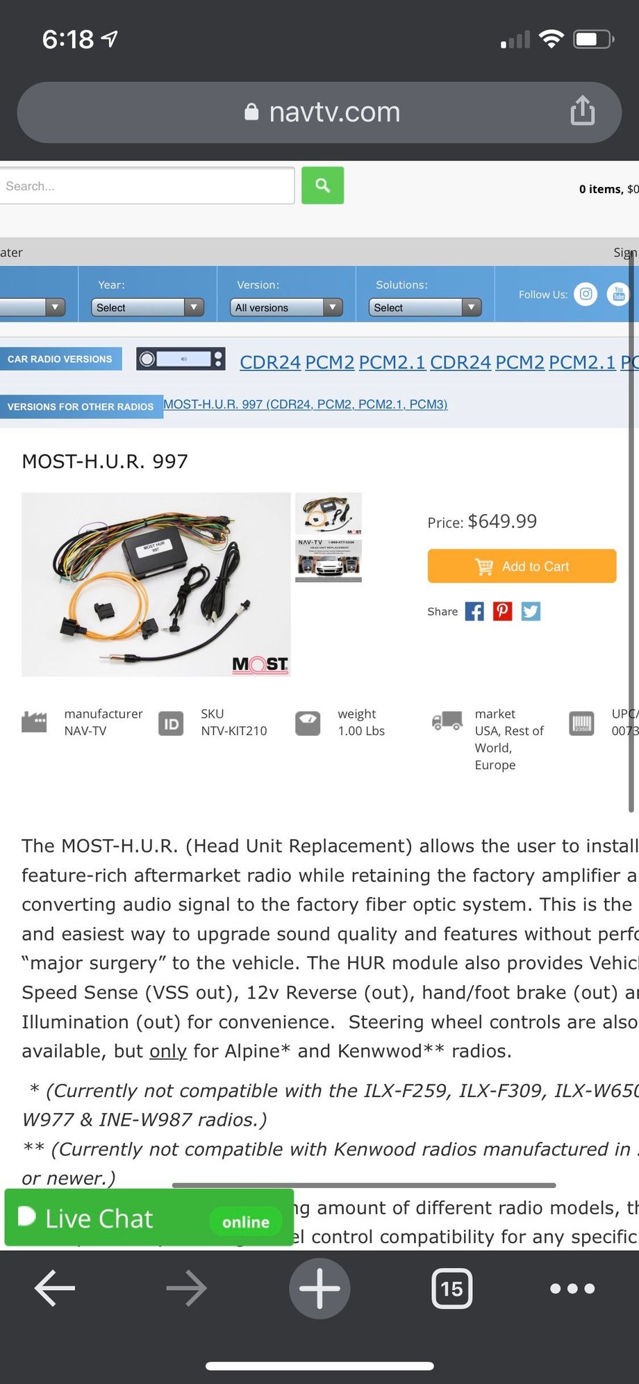 Audio Video/Electronics - 997/987 Head Unit Upgrade - NAVTV MOST-HUR + dash kit, Kenwood wireless CarPlay HU - Used - 2005 to 2013 Porsche 911 - 2005 to 2013 Porsche Boxster - 2005 to 2013 Porsche Cayman - Tampa, FL 33629, United States