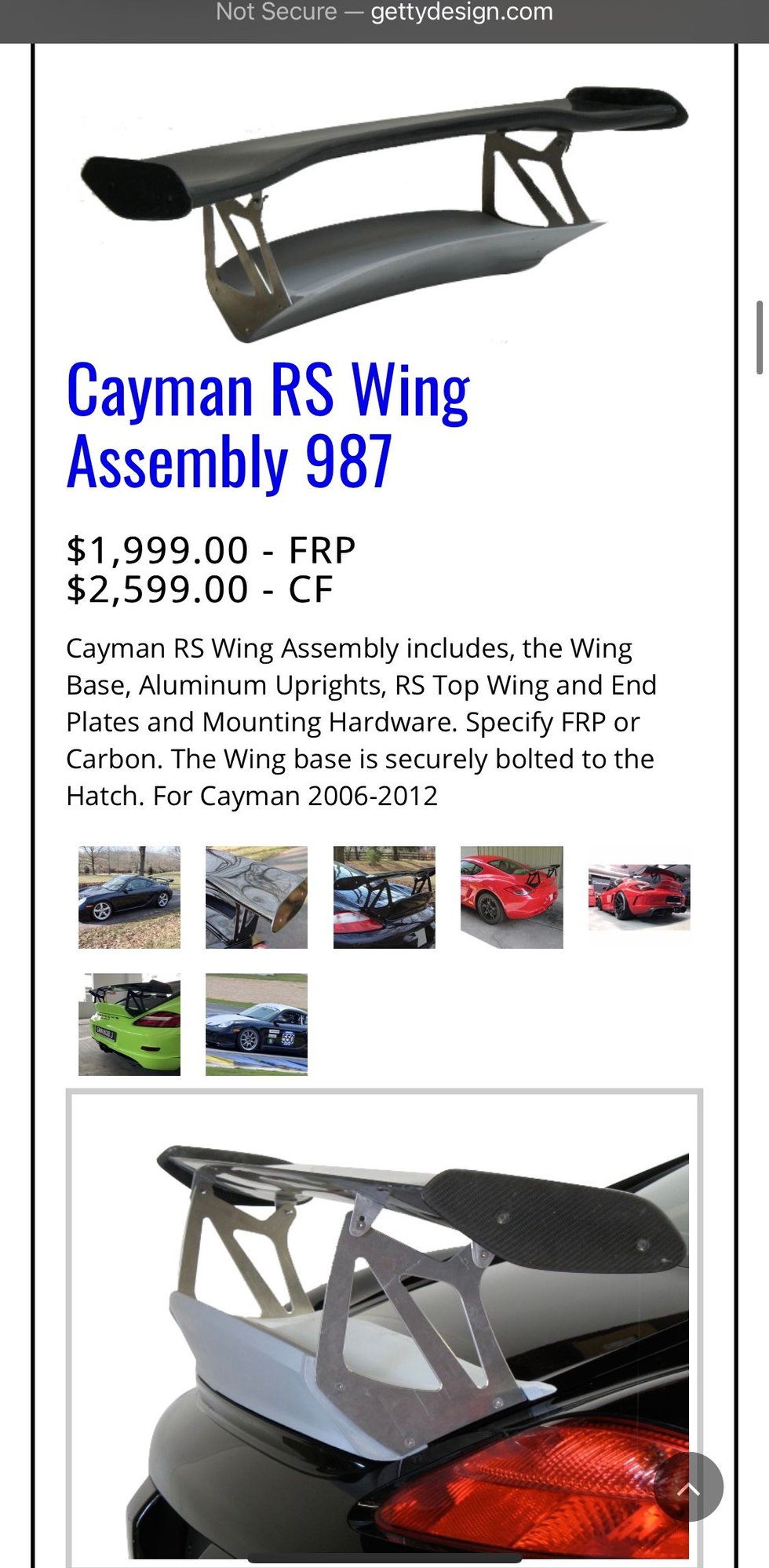 Exterior Body Parts - Getty Design Front Bumper and Wing - New or Used - 2009 to 2012 Porsche Cayman - Los Banos, CA 93635, United States