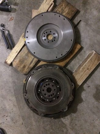 GT flywheel top versus stock V6 flywheel bottom