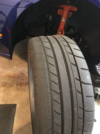 a little too much camber. Inside of the tire is getting close to being a slick tire, while the outside looks new.