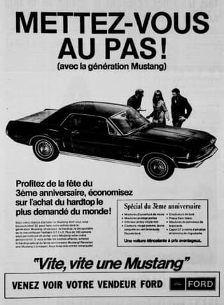 1967 mustang , publicit  en fran ais