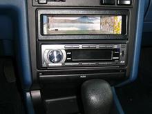 With the new stereo and dash pocket.