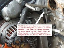 The left-most bolt won't come completely out unless you remove more stuff.  I chose to just slit the new gasket hole instead.  It doesn't effect the seal around the ports and is way, way easier.