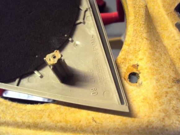 I used a dremel tool to grind the 4 globs of melted plastic used to secure the speaker grill to the door panel. Rear grills are easy to pop out, be careful with the front grills they are brittle and crack easily. When re-installing the speaker grills I just popped them back in, no glue or fasteners. Now I can remove them without removing the door panels.