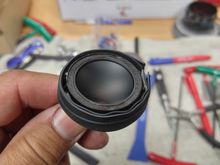 I then wrapped the circumference of the tweeter with thin silicone adhesive weatherstripping so that once I squeezed it into the clips it would be held securely and not vibrate or rattle.