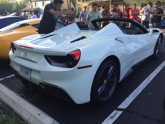 Ferrari 488 GTB Spider with the top down at Katie's Cars & Coffee in Great Falls, Virginia.