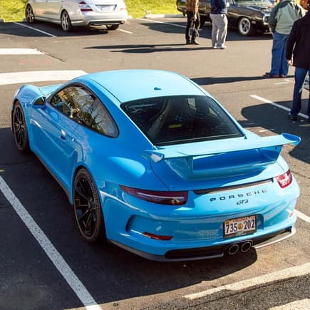 What a fantastic color! Mexico Blue Porsche 991 GT3 at Katie's Coffee House in Great Falls, Virginia. Photo credit goes to Benjamin Photography.