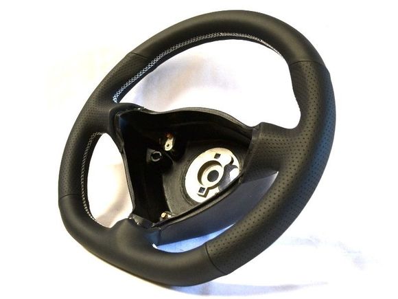 T96 steering wheel black leather wrap with white color stitching