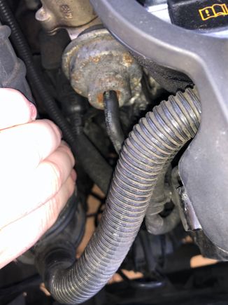 Just to the right of the filter box under the pipe running high right to low left 
