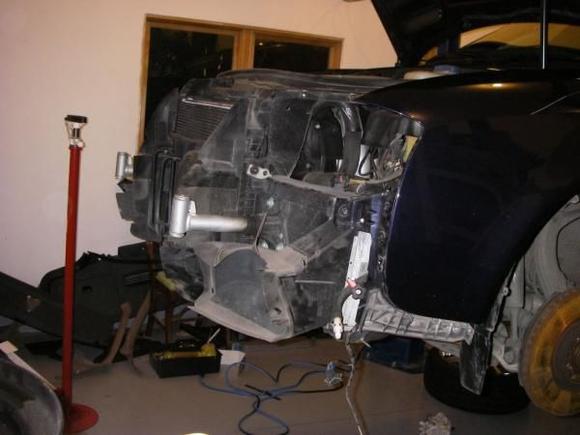 front of the car up on my lift, w/ everything off [lift not necessary to remove the bumper &amp; thus not necessary to do this swap]