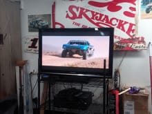 Setting up the necessities for a proper shop. Plasma & surround, check. The Mint 400 dvd, check.
