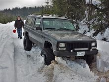 The snow was a bit much haha, old snow that was super icy and thick. Rut sucked me off the road. My buddy bringing the shovel to help get my stuck ass out!