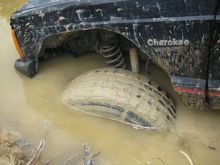 got stuck. dont stop in muddy water for a prolonged period of time or your wheel will sink in. whoops!
