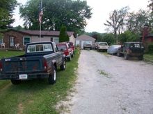 my drive way the left to the right 82 j-10 the red 92 i owned and sold the mazda in front of that the 87 trailrig in front of garge the 88 waggy next to it 87 mj behind it 89 caddy behind it and to finish the88 trail rig