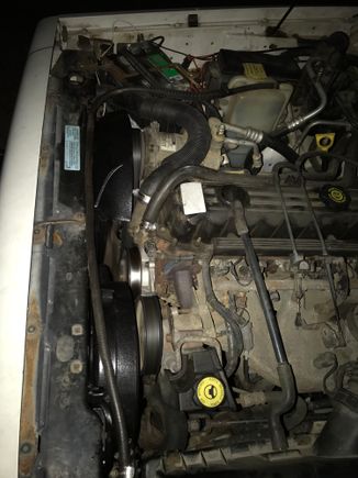 So I took an emergency trip to the junkyard and came out with a decent used electric fan from a 98 XJ. My buddy also gave me a fan shroud off his parts Jeep. After painting them, I installed both. I even put some dielectric grease in the fan connector. 
I started the Jeep and let it idle all the way up to operating temp (210), but I noticed the electric fan never came on. Don’t know if it’s supposed to kick on when the engine is under more load/higher than normal temp?