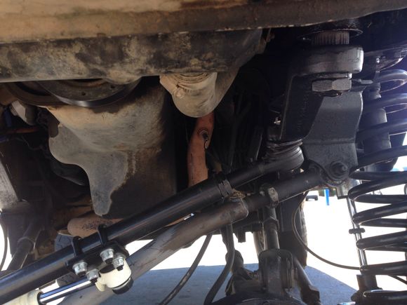 Here's the ball joint at the pitnan arm side. I know an over the knuckle system would be best but for now this is in my budget.