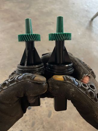 Comparing wear on my speedometer gear teeth (right) due to being improperly indexed. 