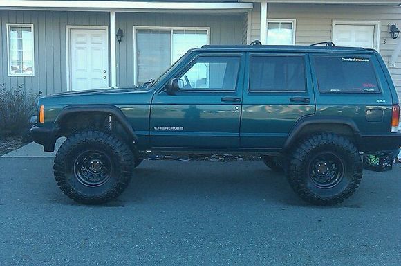 My new to me 33 12.5's with 15 x 8 with 3.75 backspacing black wheels