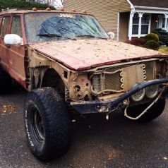 Stripped the front end to see what damage had been done. Header panel, bezel, signals and headlight of course. Fender, shot, but salvageable at the moment. Rad support needed to be pulled forward. Future concern will be the bumper.