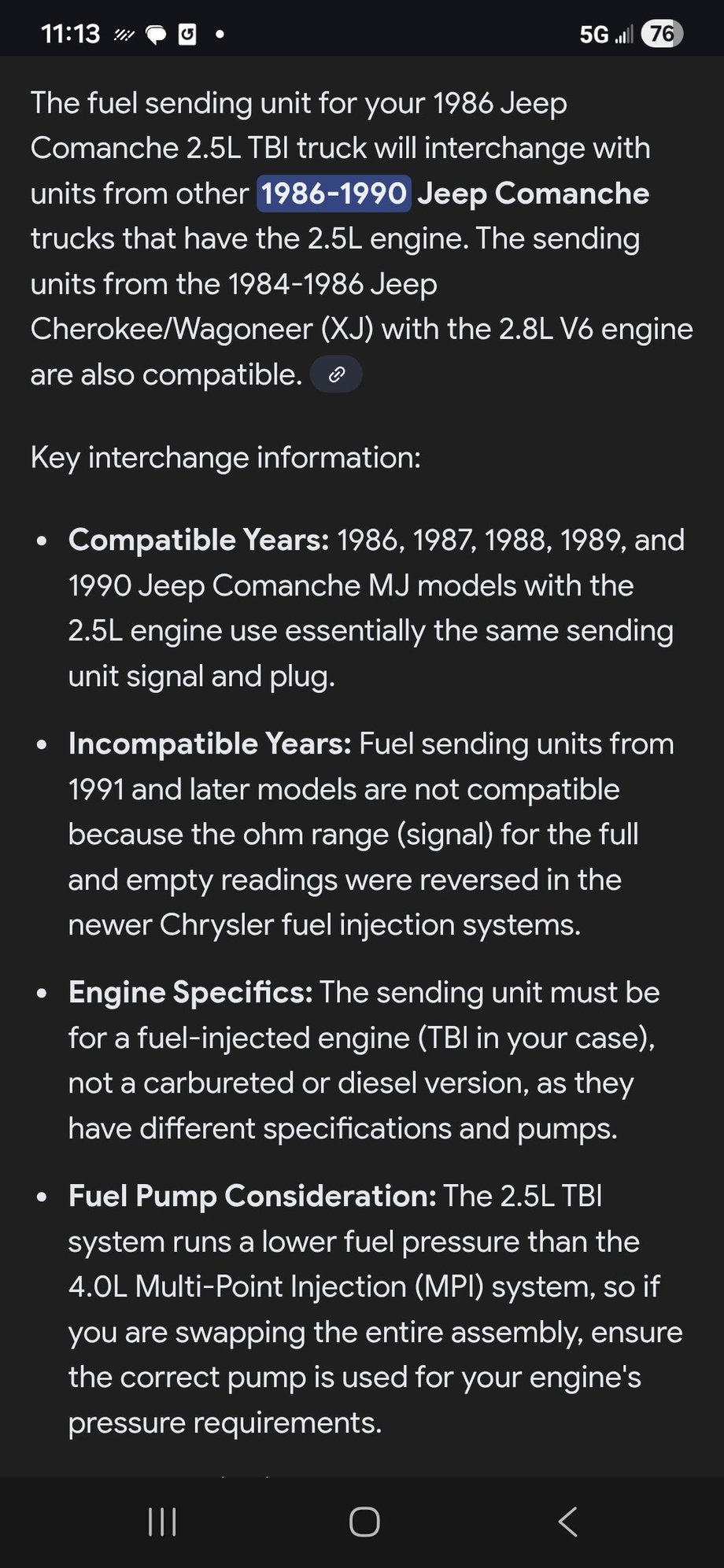 Here some interchangeable parts i used for my 86 jeep Comanche 2.5 tbi truck 