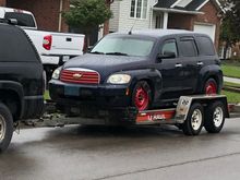 I wept as I watched Oldblue ride the car trailer, off to it’s new owner. 
He let me drive it up the ramps and into the trailer.
Adios, old friend! 474,622 klms over 9 1/2 years of ownership. It’s the end of an era for my wife and I. 
But it’s going to a very knowledgeable HHR family, who love these little trucklets. 