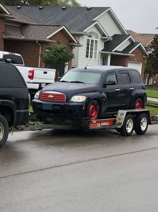 I wept as I watched Oldblue ride the car trailer, off to it’s new owner. 
He let me drive it up the ramps and into the trailer.
Adios, old friend! 474,622 klms over 9 1/2 years of ownership. It’s the end of an era for my wife and I. 
But it’s going to a very knowledgeable HHR family, who love these little trucklets. 
