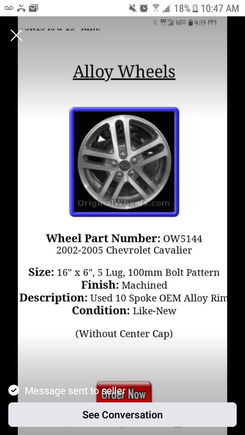 Specs on the used wheels...