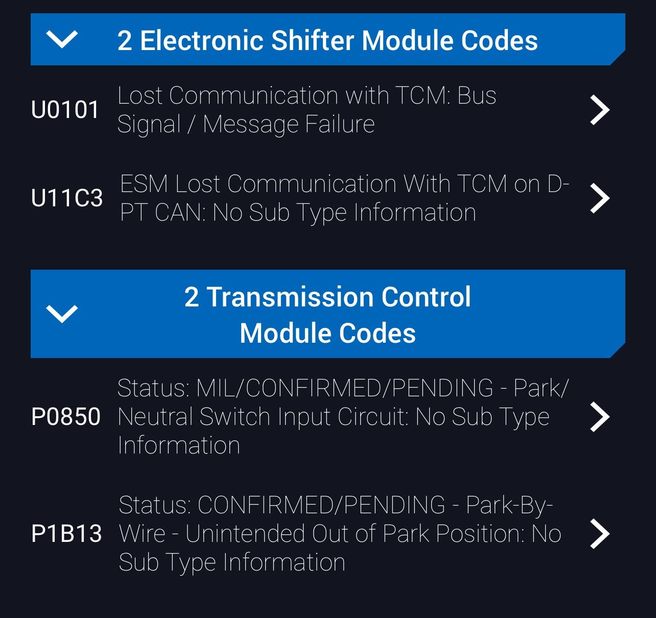 These are the codes, they are aiming towards the TCM. I�m trying to see if someone else has ran into this issue and knows a cheaper fix. 