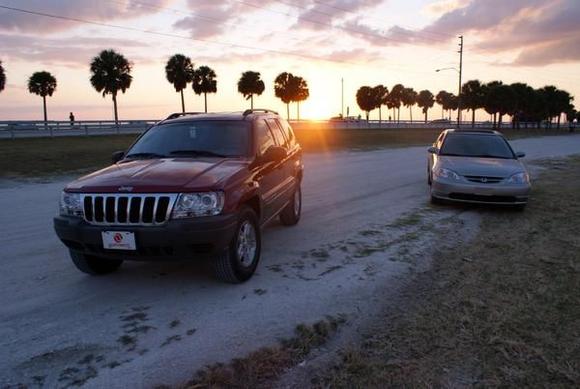 Jeep and Civic on beach