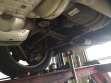 Here is the same pipe leading to the mufflers, but you can see how it has been cut at 2 location for the cutout to fit in between.

The LS430 should have 2 cutouts because of the 2 pipes coming down from the headers. 
Next week I'll be adding my second cutout right next to it's sister.