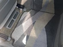 Celsior three-mat set installed. Toyota used a continuous organic pattern. Velcro strips hold mat pattern in alignment. Excellent quality.. Over twice as heavy as the OEM mats.