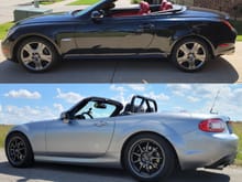 The only thing they have in common is that they are convertibles. Its like having a crotch rocket and a V twin cruiser. Both serve a purpose!