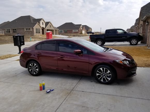 Threw a quick coat of wax on Torrey's Civic this morning.  I used Meguairs Ultimate Quik Wax.  First time i have ever used it.  Its interesting.  We will see how it holds up.  Her car only gets my detail treatment once a year so if it holds up for 4-5 rainy days, i'll be impressed.