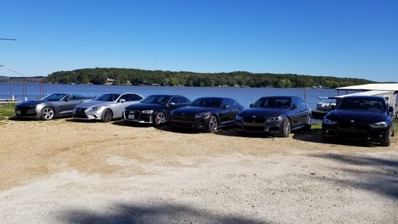 Here's the lineup of my friends' cars and my Turo Camaro at the far left.