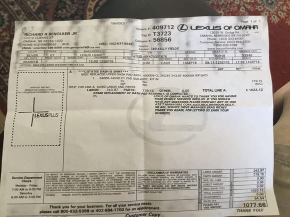 Dash invoice, from a great dealer