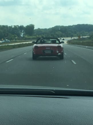Literal red car syndrome. We talked about thunderbirds and we are behind one now lol!