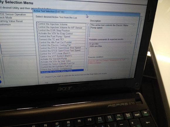 I was thinking I can energized water pump to start recerculating new coolant but pump was not moving due to error message I got on screen. 